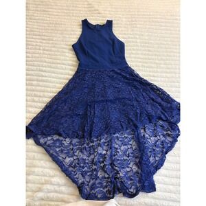 Lush Royal Blue Lace High Low Cocktail Dress Sleeveless Cutout Back‎ Womens